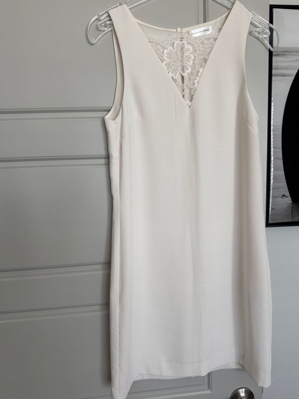 NWOT Ivory V-Neck Shift Dress with Lace, 4/S
